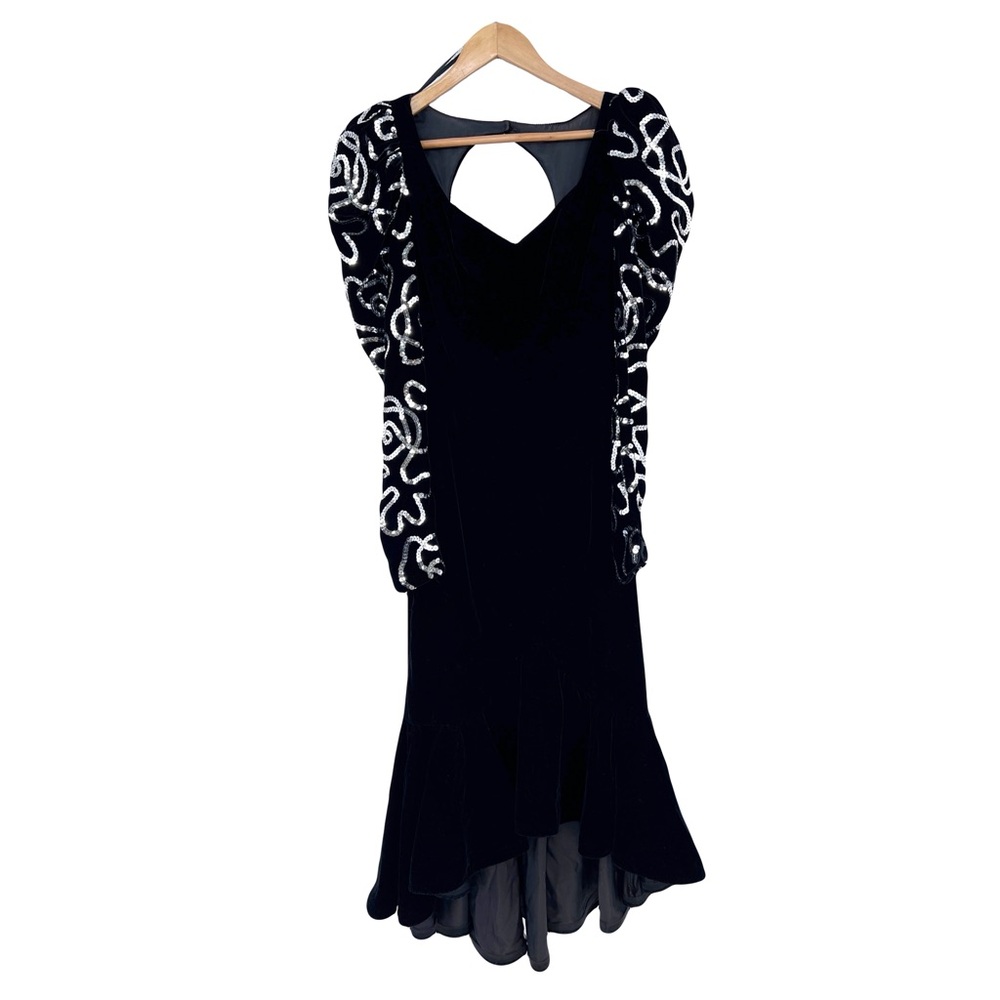 vintage velvet evening dress sequin 80s Dave &‎ Johnny - Picture 4 of 13